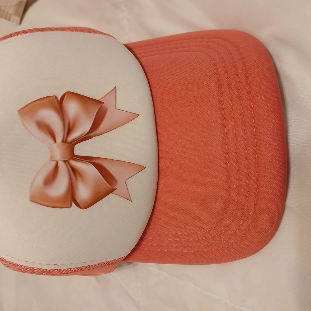 Pink and White Cap with Bow Design